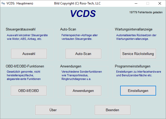 Screenshot: Menu principale